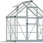 Palram Canopia Gewächshaus, 2,3 m², silber, mit Fundamentrahmen, Tür und Dachfenster.
