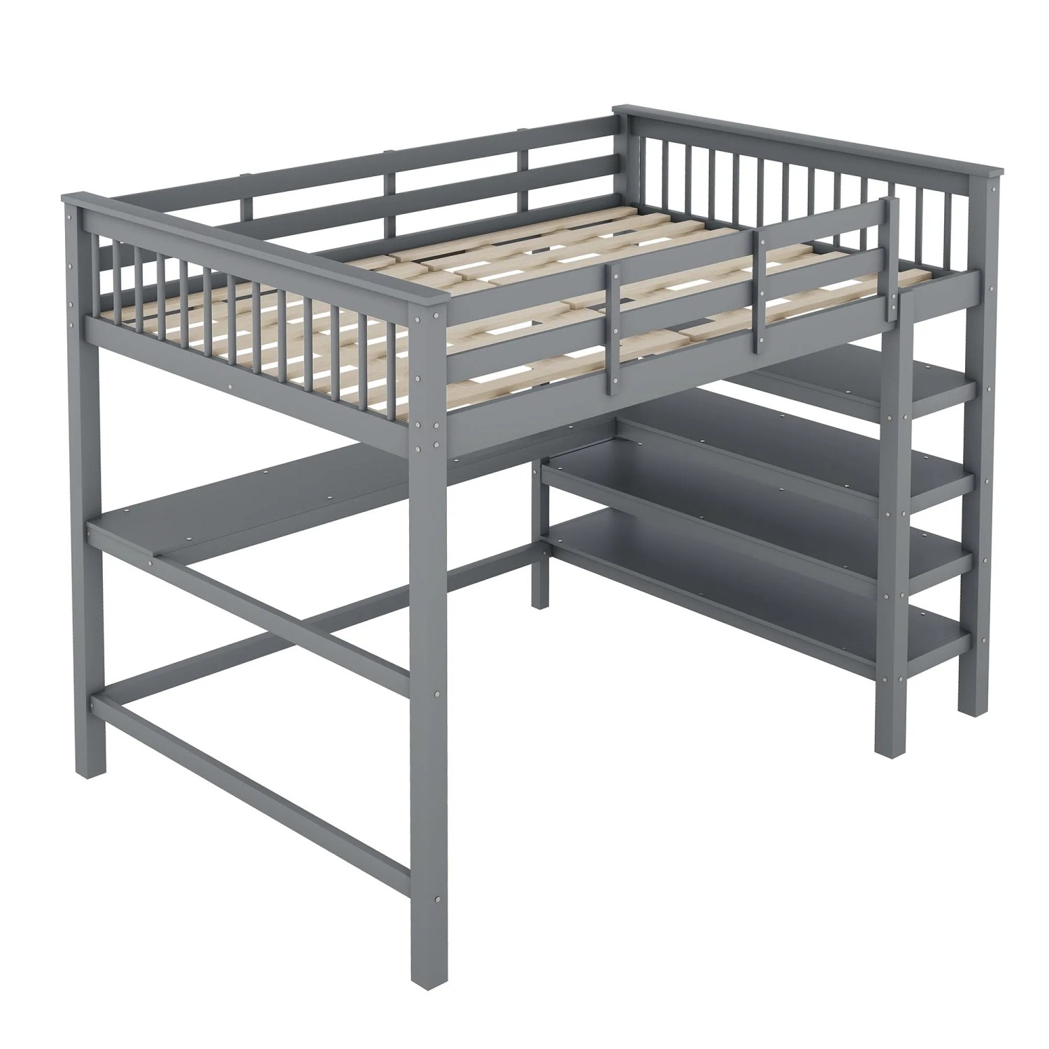 okwish Hochbett 140×200 Kinderbett mit Ablagefächern und Unterbettschreibtisch ohne Matratze