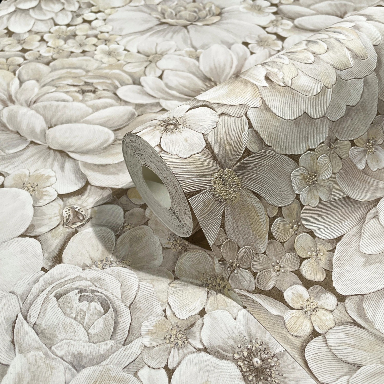 Marburg Vliestapete Botanica 2.53 mit floralem Muster in Grau-Beige, Rolle