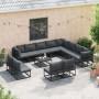 vidaXL Garten-Sofa-Set, 13-teilig, schwarz, Aluminium, mit Tisch und grauen Kissen.