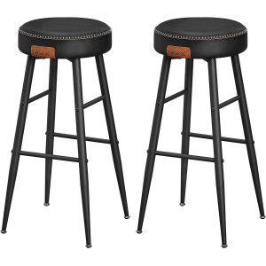 2er Set Vasagle Barhocker in Schwarz mit Kunstlederbezug und Metallbeinen.