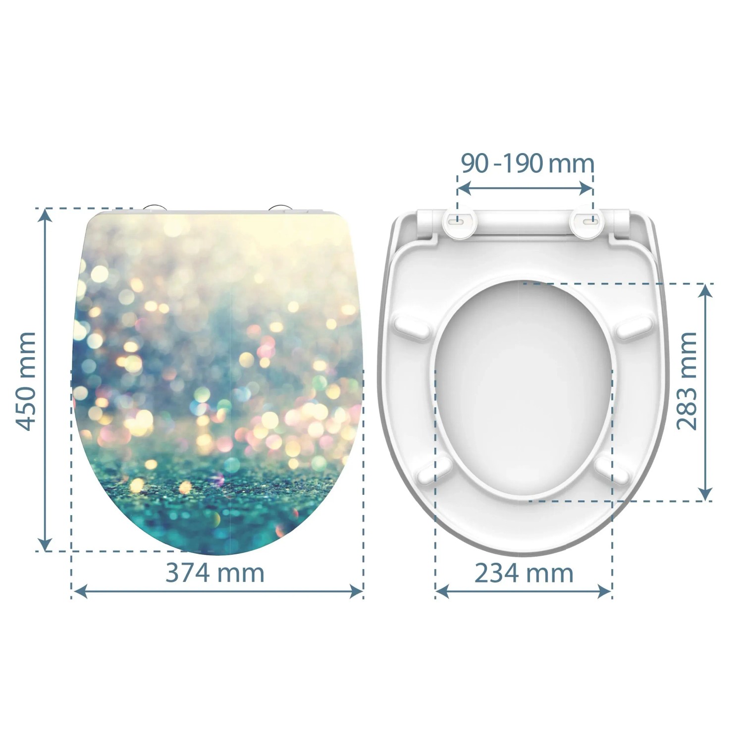 Schütte WC-Sitz Duroplast Magic Light mit Absenkautomatik und Motivdruck, Maße