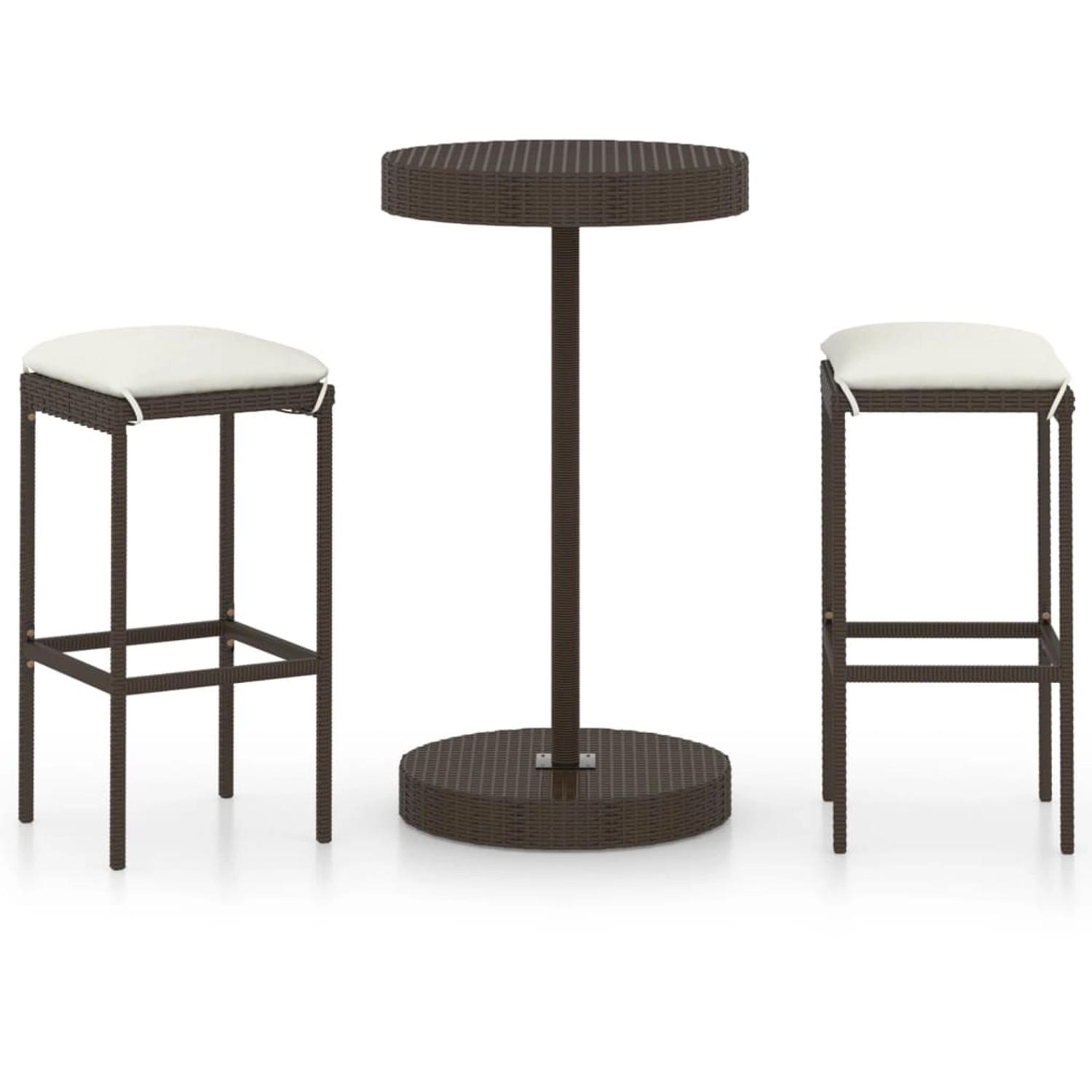 vidaXL 3-Tlg Gartenbar-Set mit Kissen Poly Rattan Braun 3064758