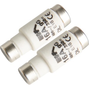 Zwei weiße Schmelzsicherungen DL E16, 10A, 400V im Set für den Innenbereich.