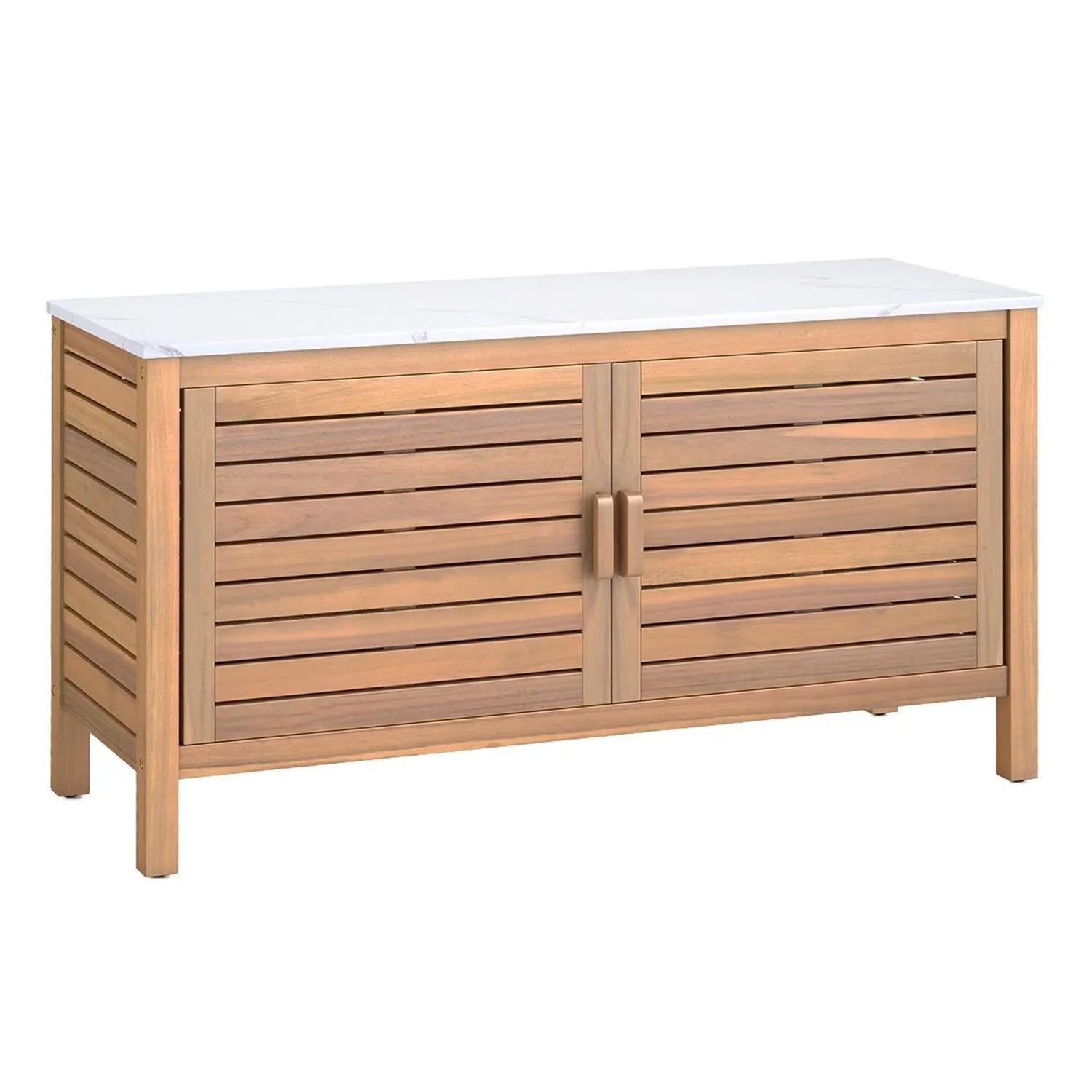 Costway Gartenschrank Holz mit Kunstmarmorplatte 109 x 40 x 60 cm