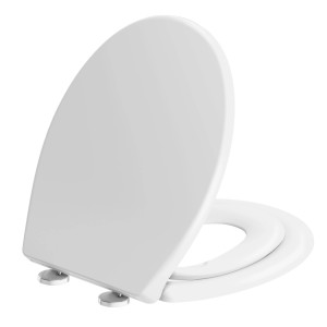 Weißer Sanfino Duroplast WC-Sitz Child Ease mit Absenkautomatik und integriertem Kindersitz.