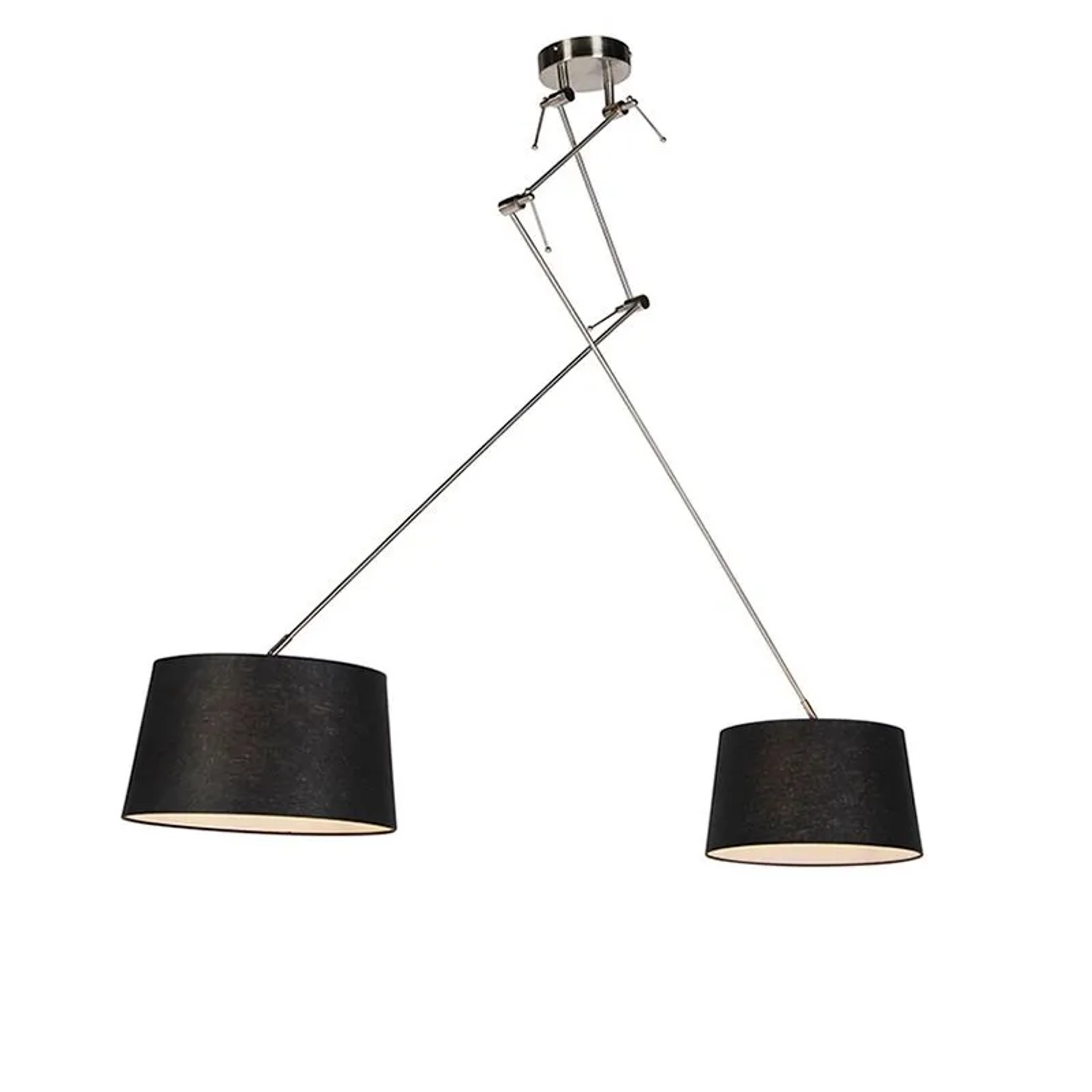 QAZQA Hängelampe mit Leinenschirmen Schwarz 35 cm Blitz II Stahl