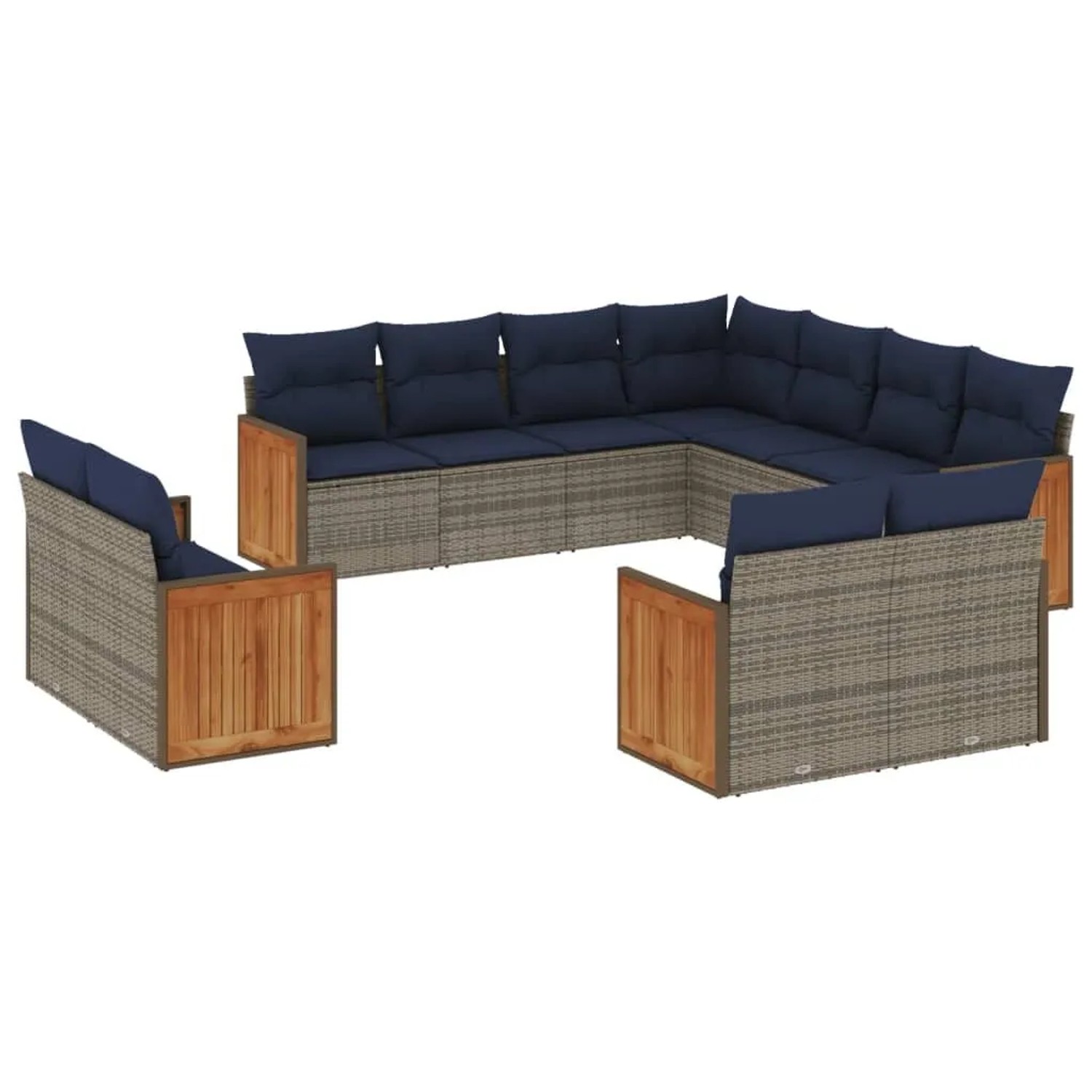 vidaXL 11-Tlg Gartensofa-Set mit Kissen Grau Polyrattan 3228182 günstig online kaufen