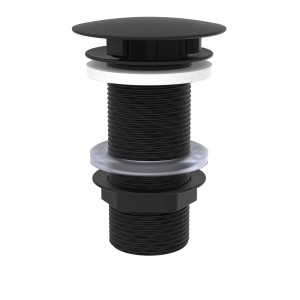 Schwarzes, mattes Ablaufventil (41,9 mm) ohne Überlauf für Waschbecken. Excentersiphon von Kirchhoff.