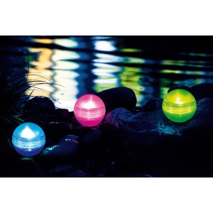 Summer Fun Solarleuchten 3er Set, flexible Poolbeleuchtung mit Farbwechsel in Blau, Pink und Gelb.