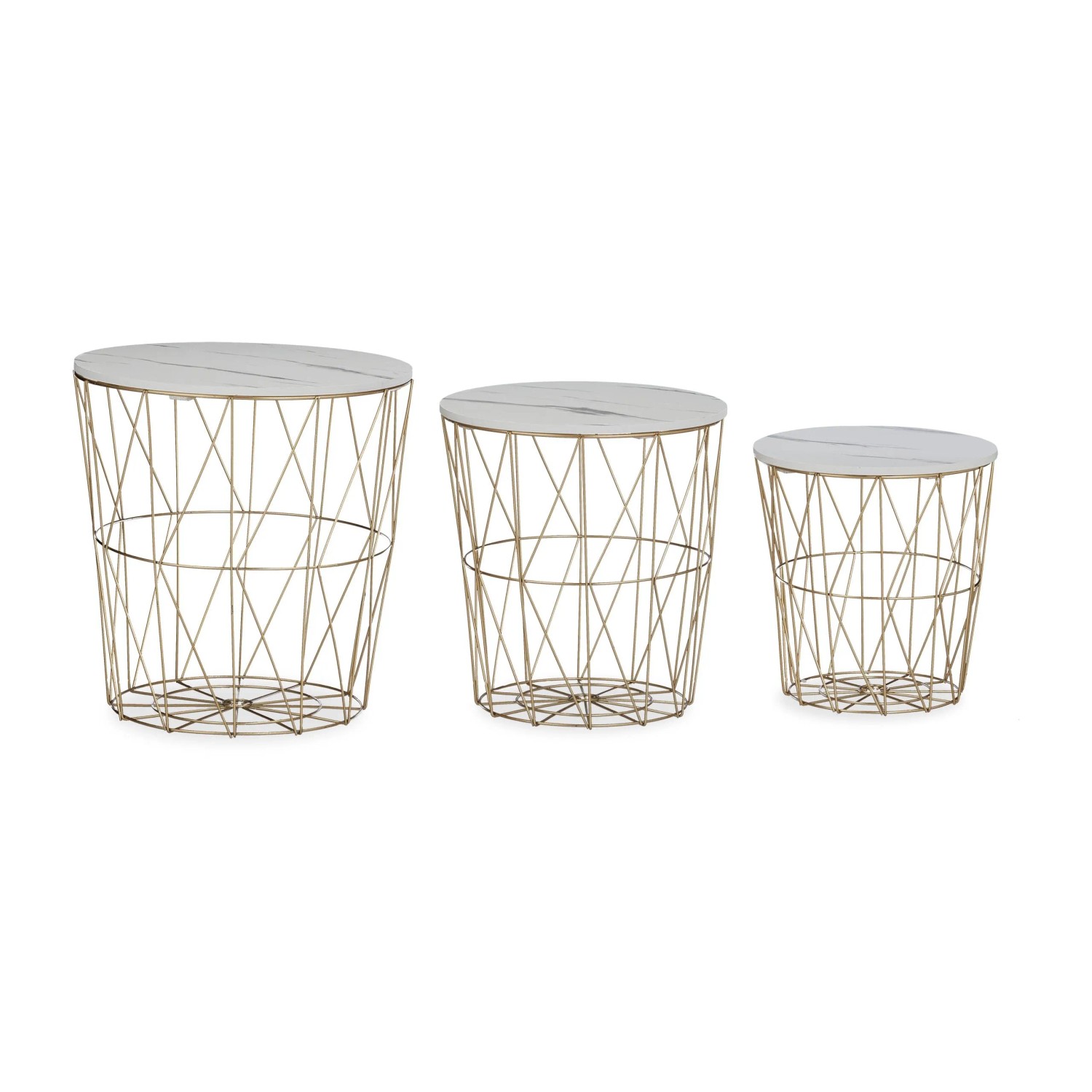 Relaxdays Korbtisch Set Eisen Weiß 31 cm x 29 cm 36 cm x 34 cm 40 cm x 39,5 cm