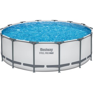 Bestway Stahlrahmen Pool Steel Pro Max, Ø 427x122cm, rund, lichtgrau. Inkl. Filterpumpe, Leiter und Abdeckplane.