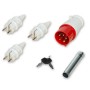 Zubehör für EBERTH Stromerzeuger: 3 Stecker, 1 Starkstromstecker, 2 Schlüssel, 1 Werkzeug