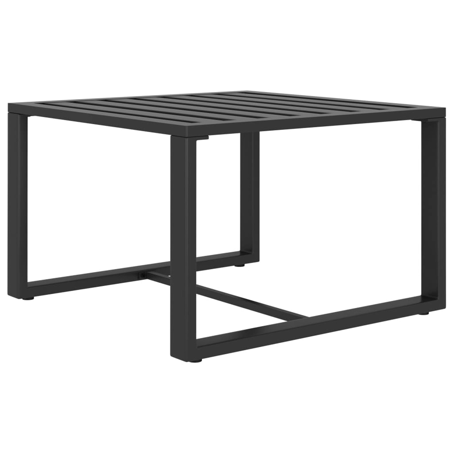 Quadratischer, anthrazitfarbener Couchtisch aus Aluminium für Garten-Lounge-Set.