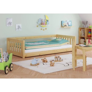 Erst-Holz Niederflurbett für Kinder mit Sicherung 90 x 200 cm Kiefer Massiv Modell 28 ohne Zubehör