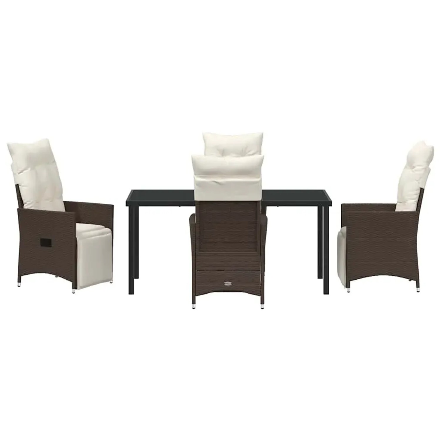 Braune 5-tlg. vidaXL Garten Essgruppe aus Poly Rattan mit Kissen.