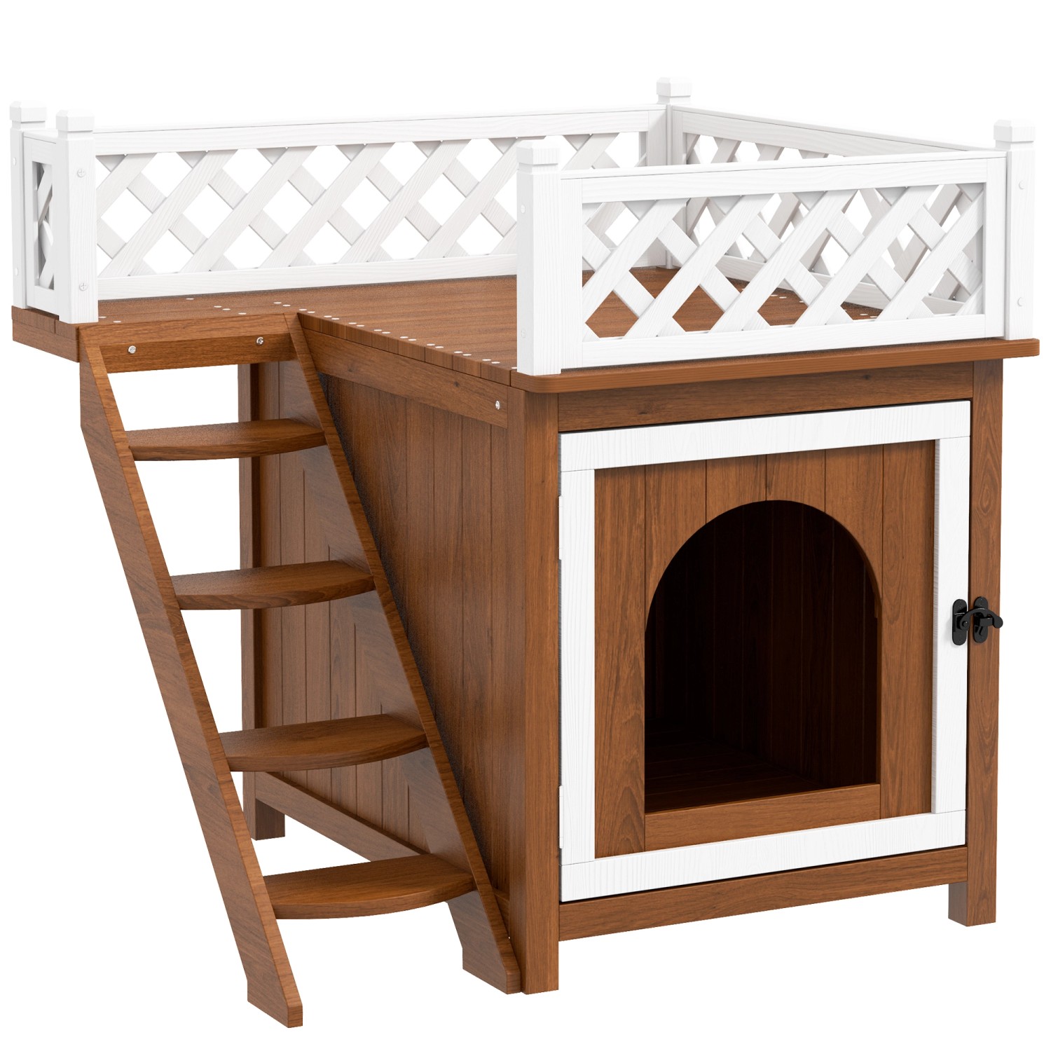PawHut Outdoor-Katzenhaus Tannenholz Katzenhaus mit Balkon Braun 67,5L x 63B x 68,5H cm