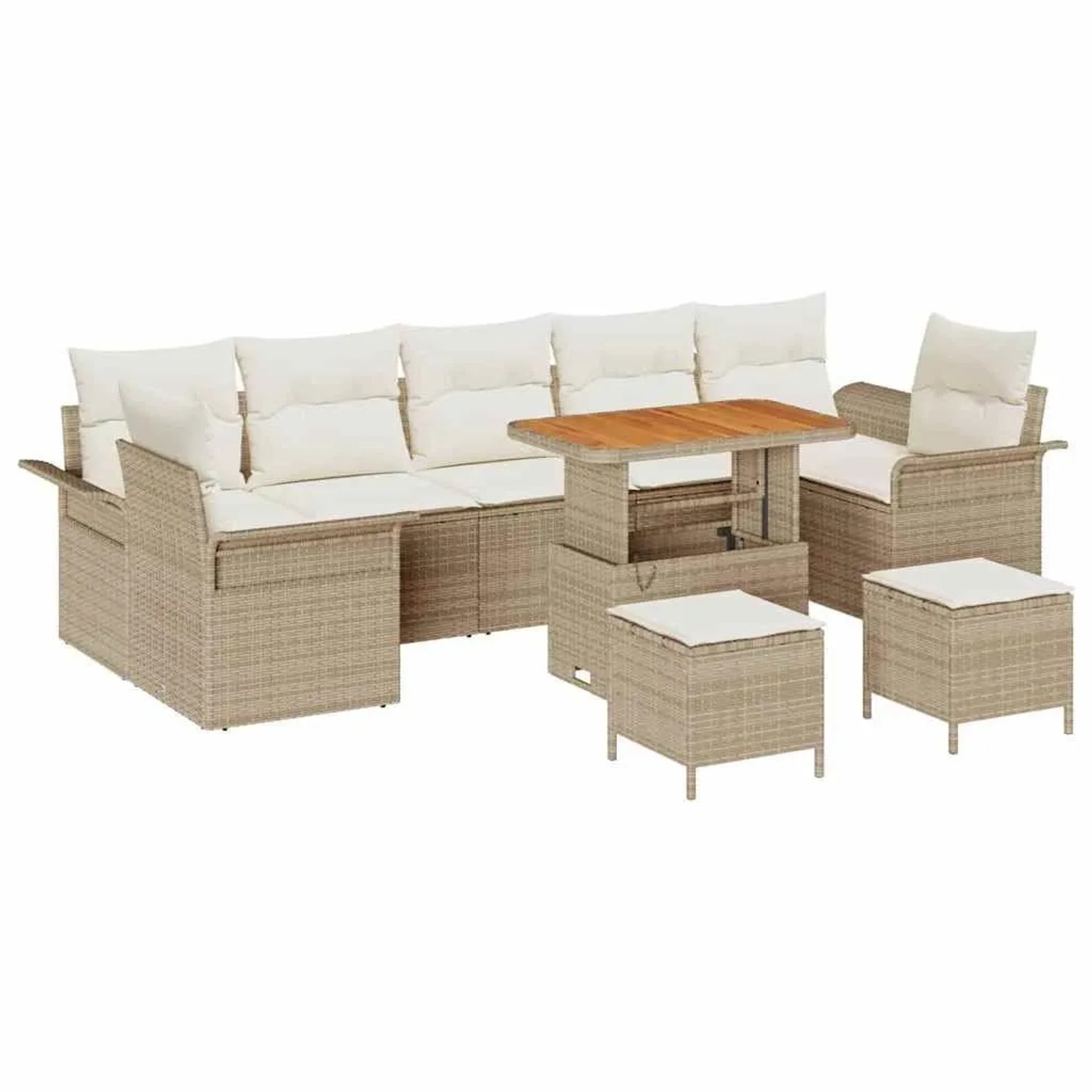 vidaXL Garten-Sofa-Set mit Kissen mit Speicher 10-Tlg Beige und Creme 3364071
