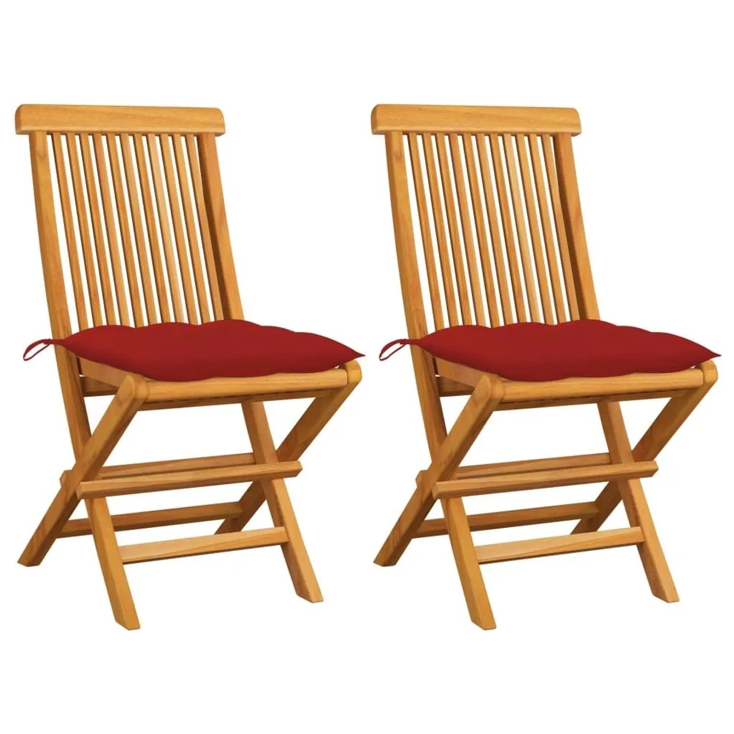vidaXL Gartenstühle mit Roten Kissen 2 Stk Massivholz Teak 3062481