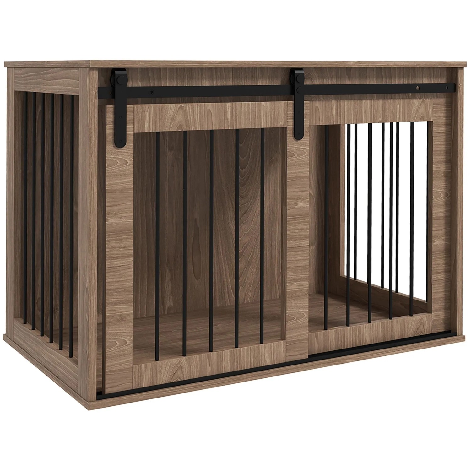 PawHut Hundekäfig Abschließbar mit Eingang Schiebetür Nussbaum 98 x 58 x 61 cm