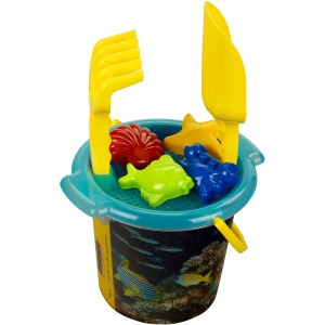 Aqua Action Sandeimer-Set Coral Reef (2 l) mit Sieb, Schaufel, Rechen und Förmchen.