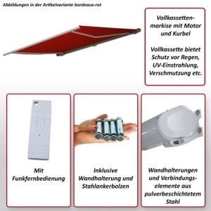 MCW Elektrische Kassettenmarkise H122 4x3m Polyester Bordeaux-Rot