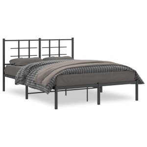 Schwarzes Metall Bettgestell 140x200 cm mit Kopfteil für Schlafzimmer.