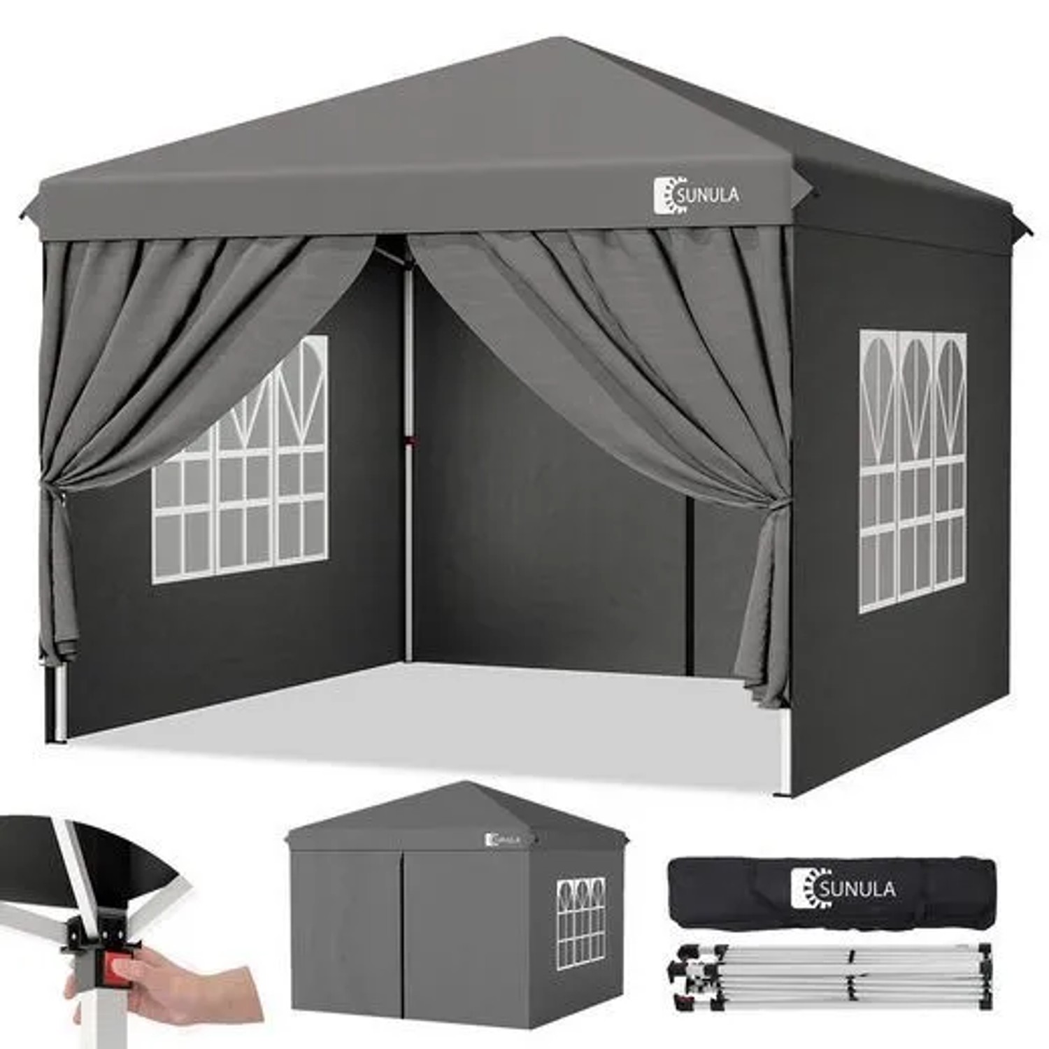 Sunula Faltpavillon 3x3 m mit 4 Seitenteilen Wasserdicht Pop Up Winterfest