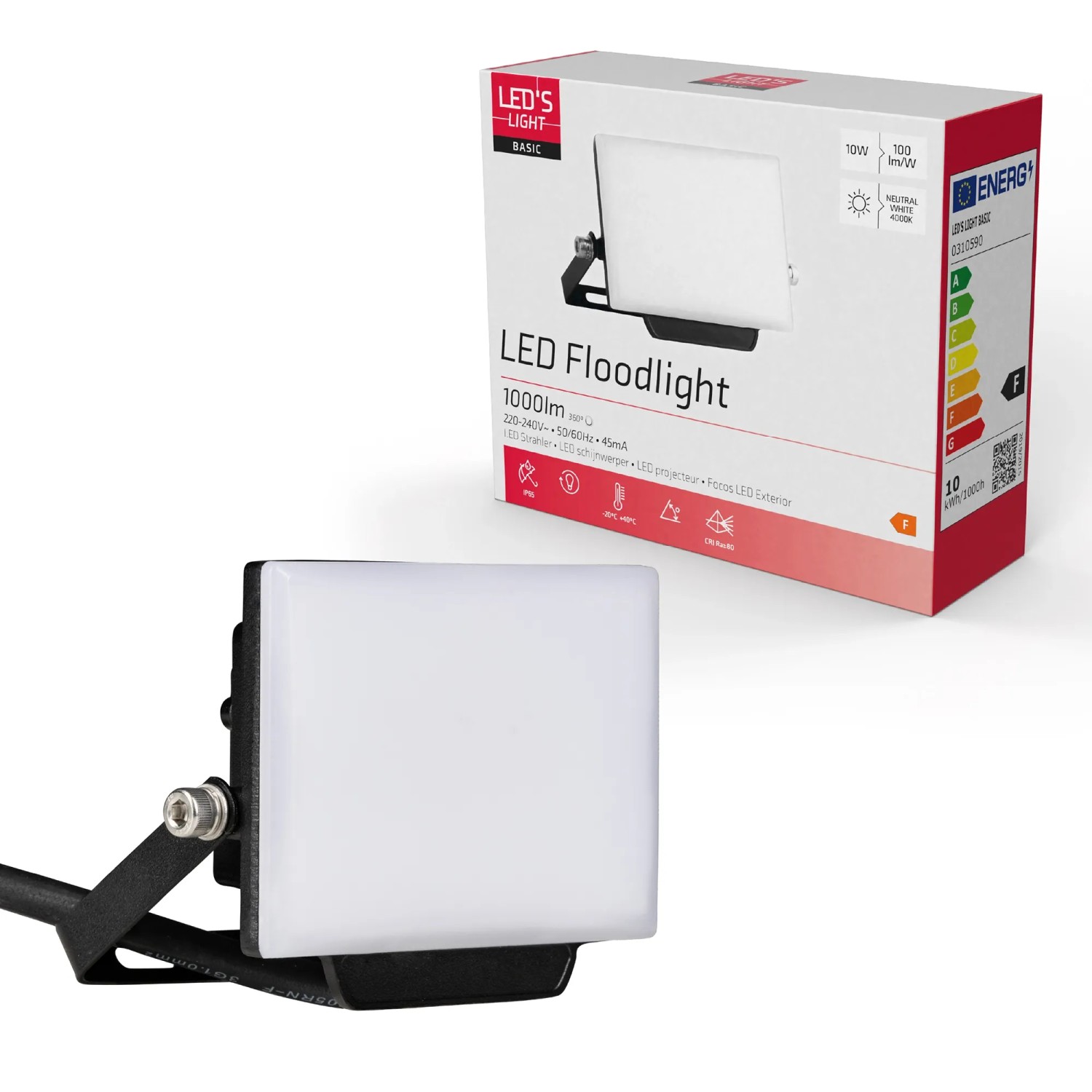 Schwarzer LED Strahler 10W, 900lm, 4000K, IP65 für den Außenbereich.