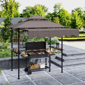 Outsunny Grillpavillon in Kaffee mit Metallgestell und Polyesterdach für entspanntes Grillen.