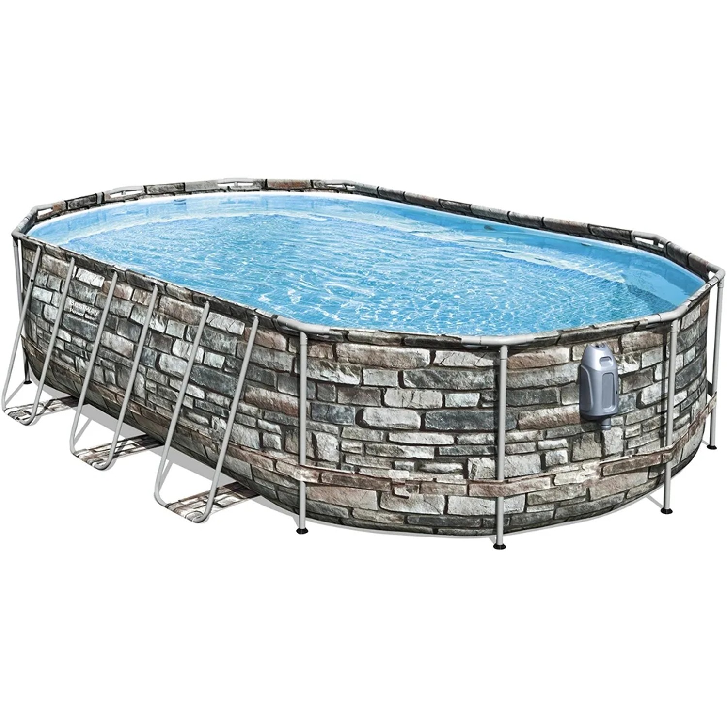 Bestway Comfort Jet Frame Pool Filterpumpe 610 cm x 366 cm x 122 cm Holz Oval