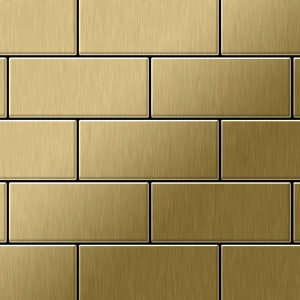 Mosaikfliese Massiv Metall Titan Gebürstet Gold im Subway-Stil.