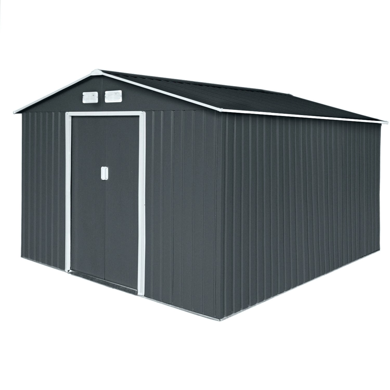 Hattoro S300 Metall Gerätehaus mit Bodenrahmen 12,5 m³ Satteldach Dunkelgrau