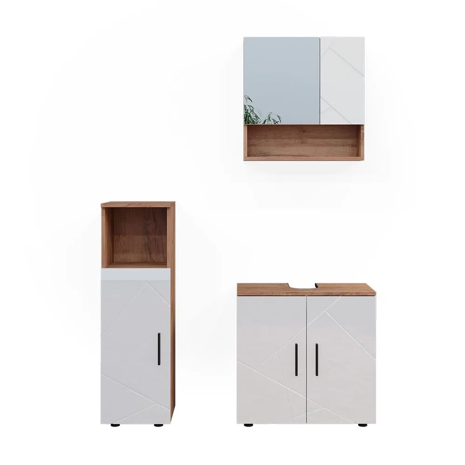 Vicco Badmöbel-Set Irma Weiß Hochglanz/Goldkraft Eiche 60 x 59 3-teilig