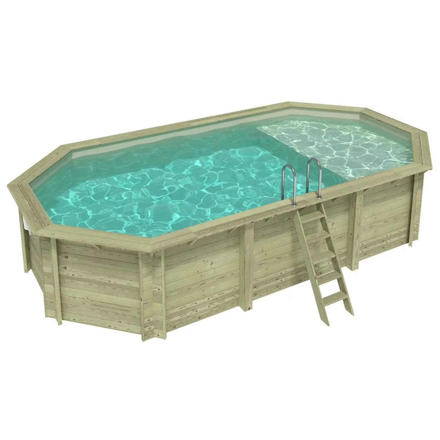 ALTANKA Holzpool Nemo 7,3x3,97 Höhe 1,45 m SANDFARBEN mit Liegefläche mit am Beton Verschraubten Stützen BAS7305OSPL3+PLA305