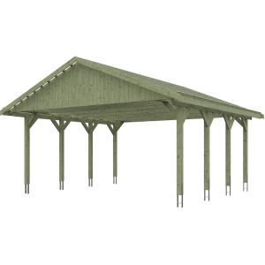 Satteldach-Carport Wallgau, 620x600 cm, mit Dachlattung aus grün imprägniertem Holz.