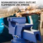 Blauer Wiltec Heavy Duty Schraubstock 125mm mit Amboss, fixiert Werkstück beim Schleifen mit Funkenflug.