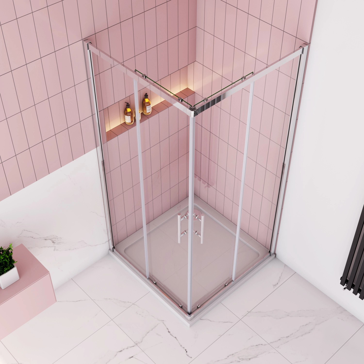 AICA Duschkabine Eckeinstieg, 110x110cm, mit Schiebetür aus 6mm Nano ESG Sicherheitsglas.