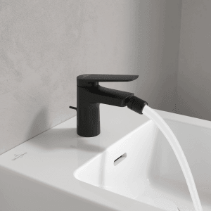 Villeroy & Boch Oasis Einhebel-Bidetarmatur mit Zugstange Keramikkartusch Wassersparend Auslaufhöhe 73mm Rund Matt Black