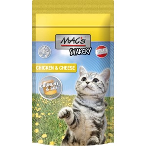 Mac's Shakery Chicken & Cheese Katzensnack, getreidefrei, 60g Packung.