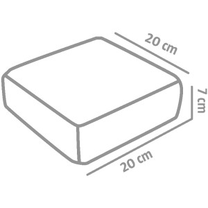 Skizze eines EHL Mauersteins Verona Antik, 20x20x7 cm, Sandstein-Nuanciert, mit Maßangaben.