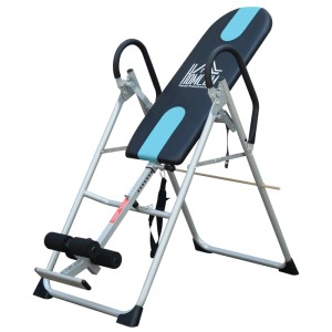 HOMCOM Inversionsbank in Silber, Schwarz und Blau. Ideal für Fitness und Rückentraining.