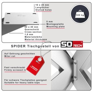 SOTECH SPIDER Tischgestell 980 x 580 x 430 mm Echt Edelstahl Gebürstet