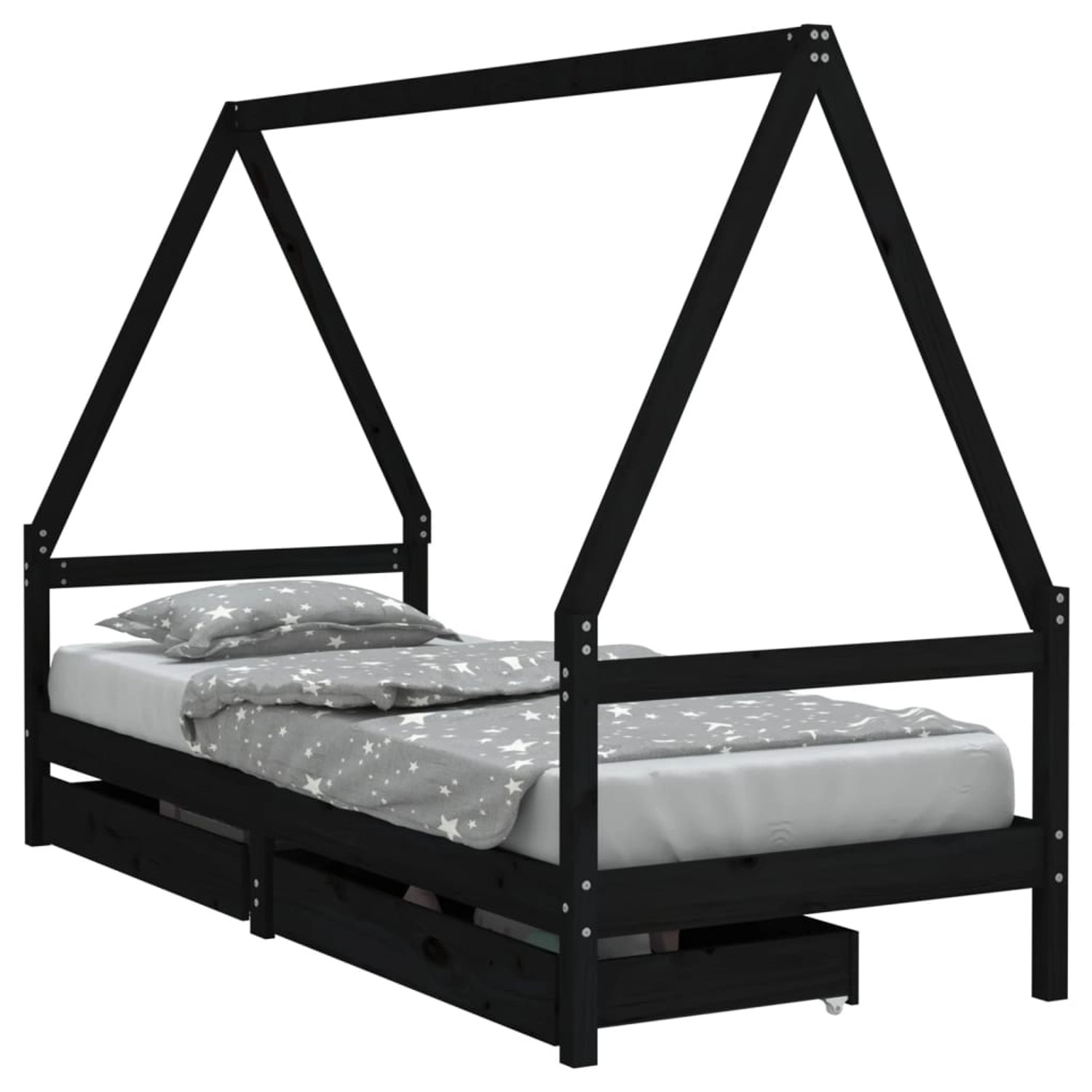 vidaXL Kinderbett mit Schubladen Schwarz 80x200 cm Massivholz Kiefer 834467 günstig online kaufen