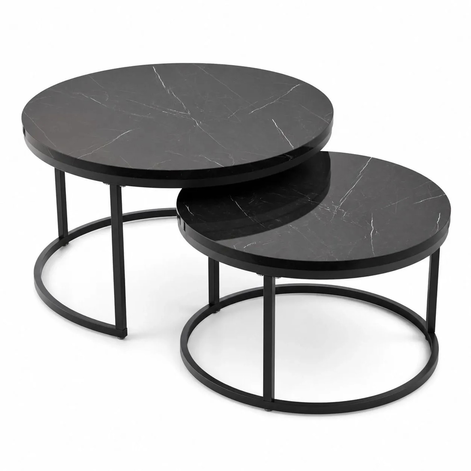 okwish Couchtisch mit MDF Satztisch 2er-Set Wohnzimmer 87x 87x13cm Schwarz