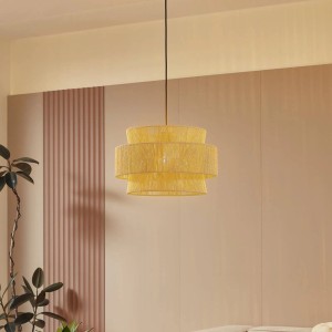 Lindby Pendelleuchte Anuva 10030698 Landhaus Vintage Rustikal aus Papier 1-flammig E27 Wohnzimmerleuchte