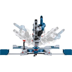 Bosch Professional GCM 18 V-254 D Akku-Kapp- und Gehrungssäge in verschiedenen Positionen.