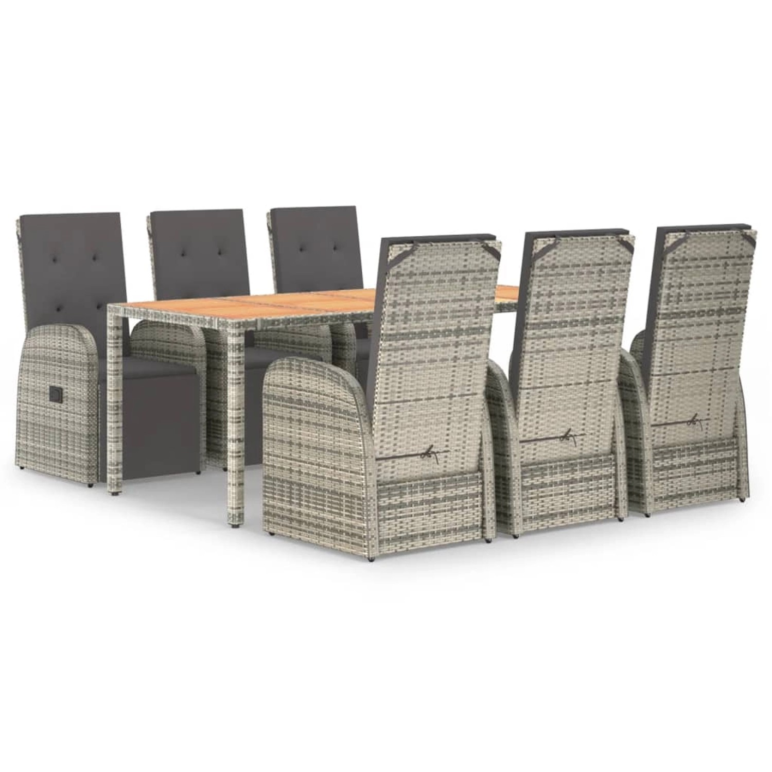 vidaXL 7-Tlg Garten-Essgruppe mit Kissen Grau Poly Rattan 3157595