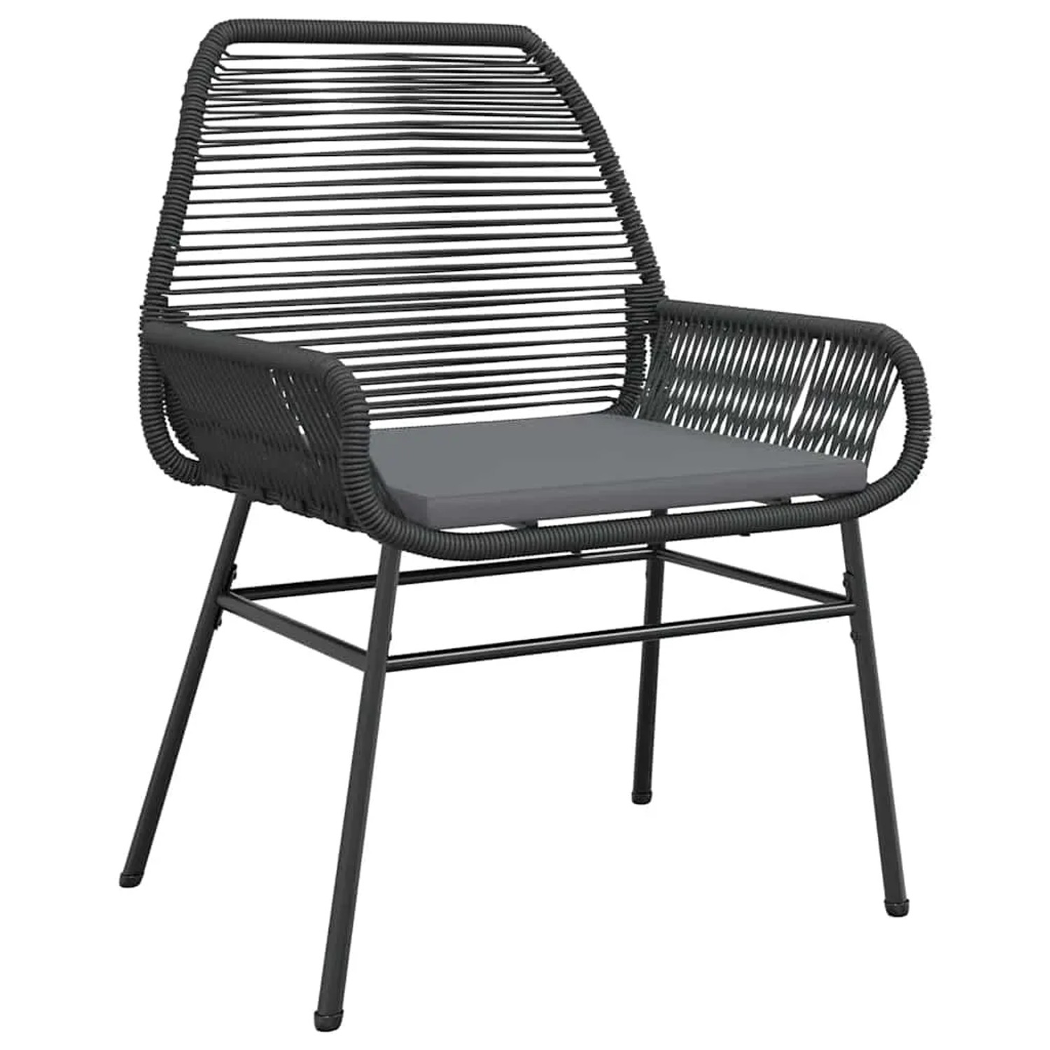 Schwarzer Gartenstuhl aus Rattan mit Kissen, Teil der vidaXL 3-tlg. Essgruppe.