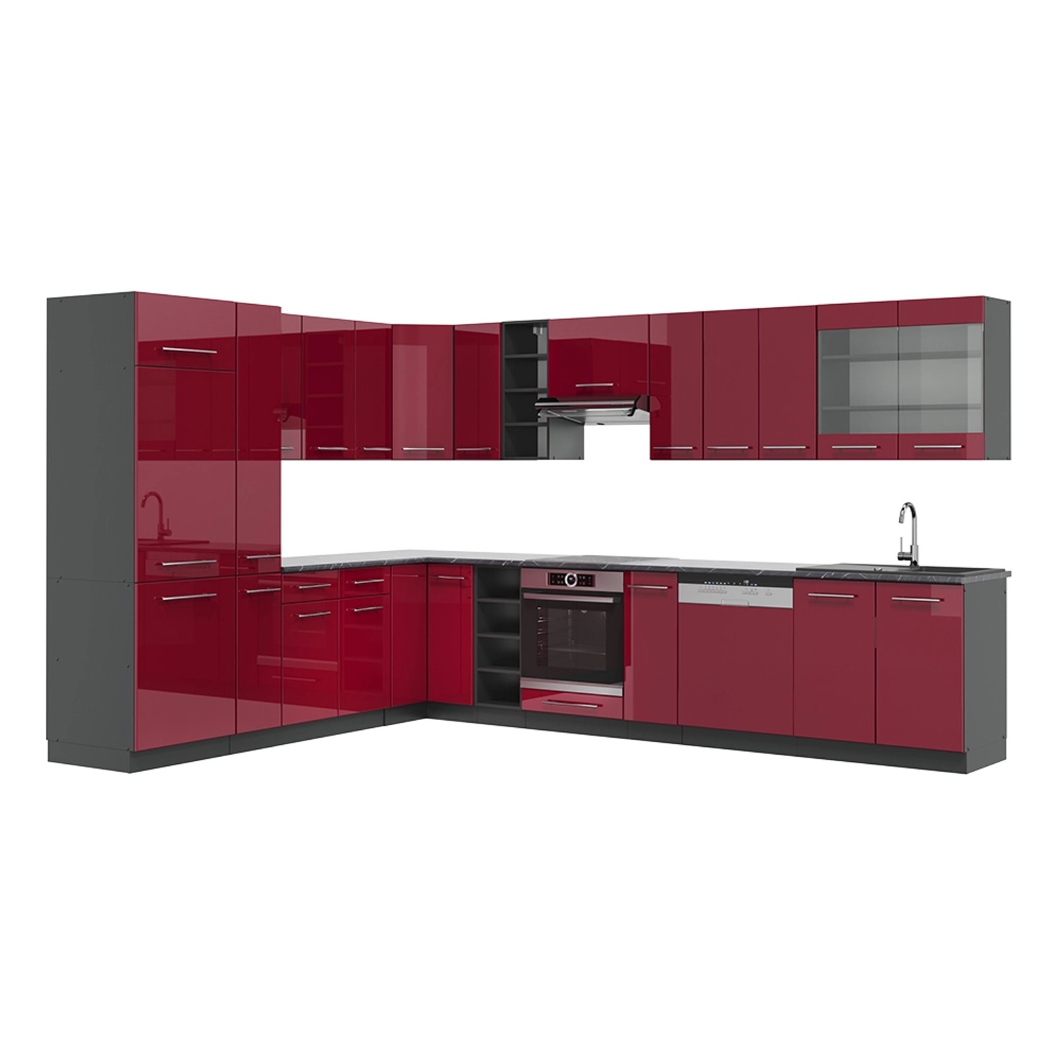 Vicco Fame-Line Eckküche Bordeaux Hochglanz/Anthrazit 347 x 257 cm AP Anthr günstig online kaufen